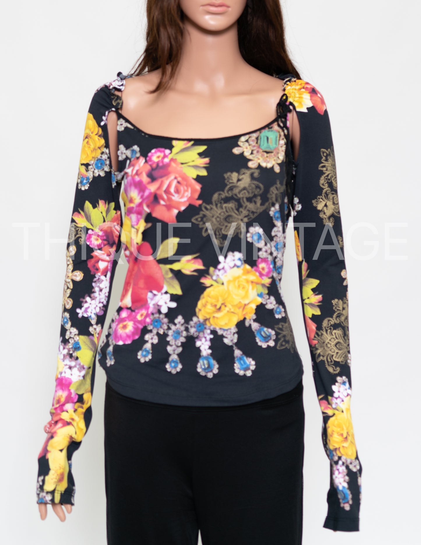 Roberto Cavalli Black Floral Long Sleeved Blouse