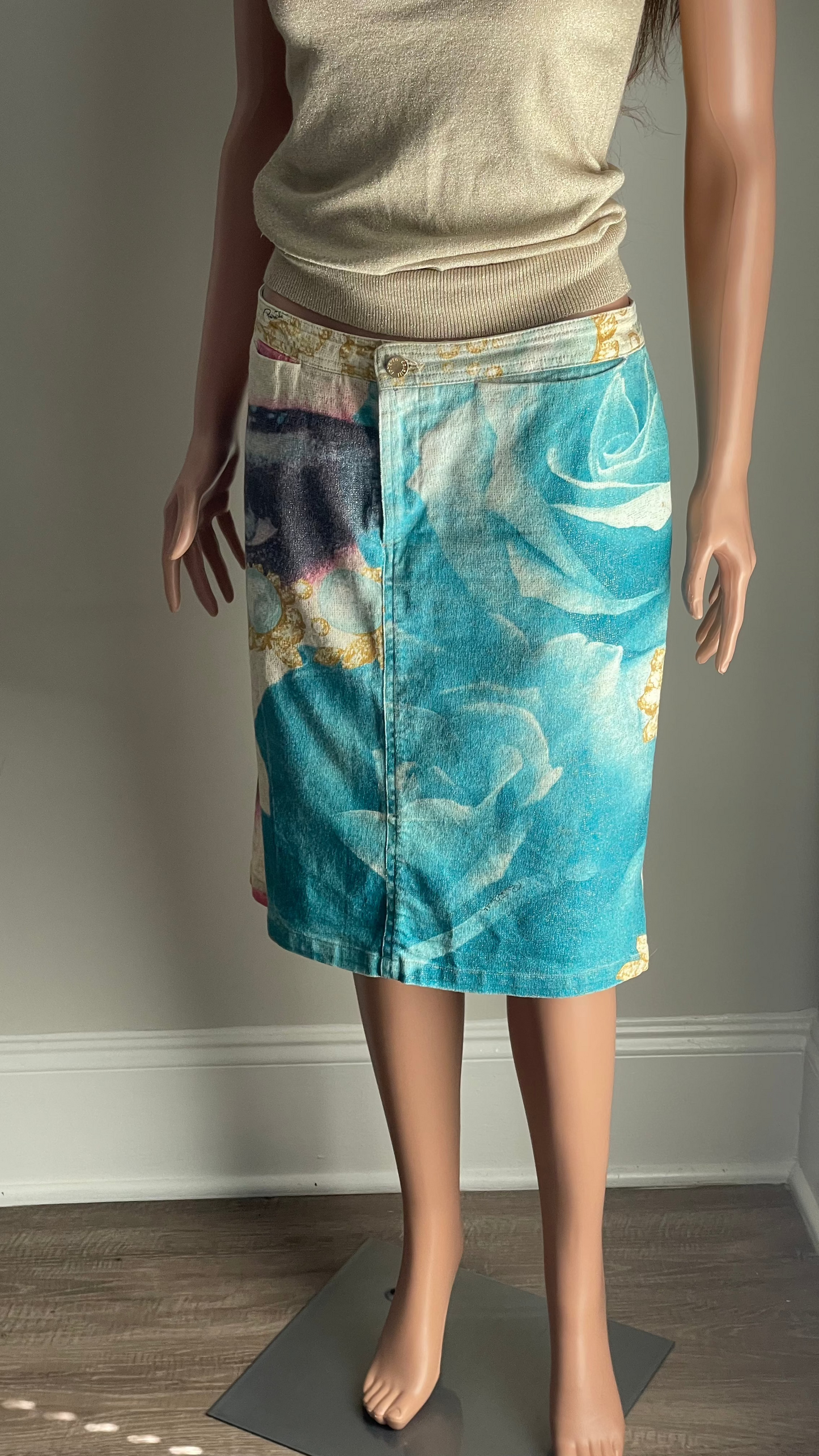 Roberto Cavalli SS2001 Blue Eye Print Skirt